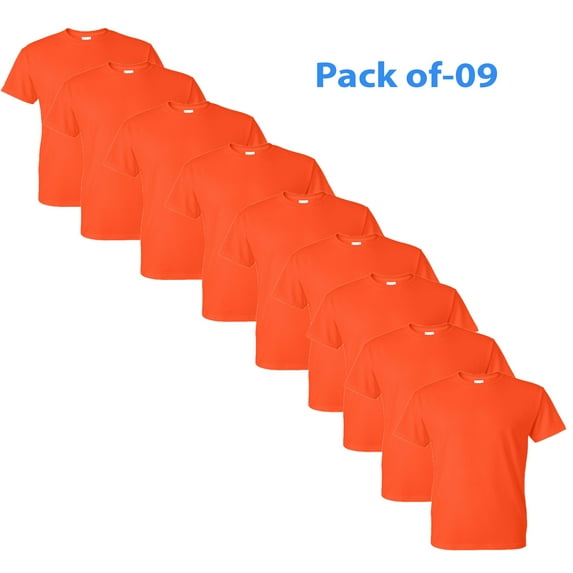DryBlend High Visibility Safety Short Sleeve T-Shirts, 50/50 Cotton/Polyester Fire Dept Hi Vis Work tees, Color Safety Green and Orange, (Orange 9 Pack, XL)