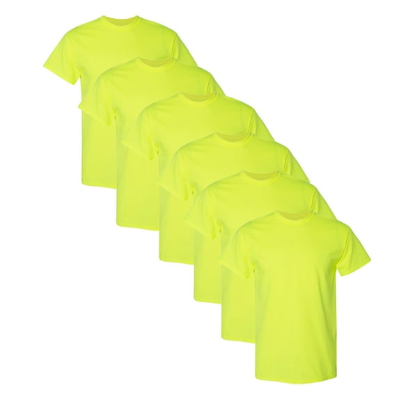 DryBlend High Visibility Safety Short Sleeve T-Shirts, 50/50 Cotton/Polyester Fire Dept Hi Vis Work tees, Color Safety Green and Orange, (Green 6 Pack, L)