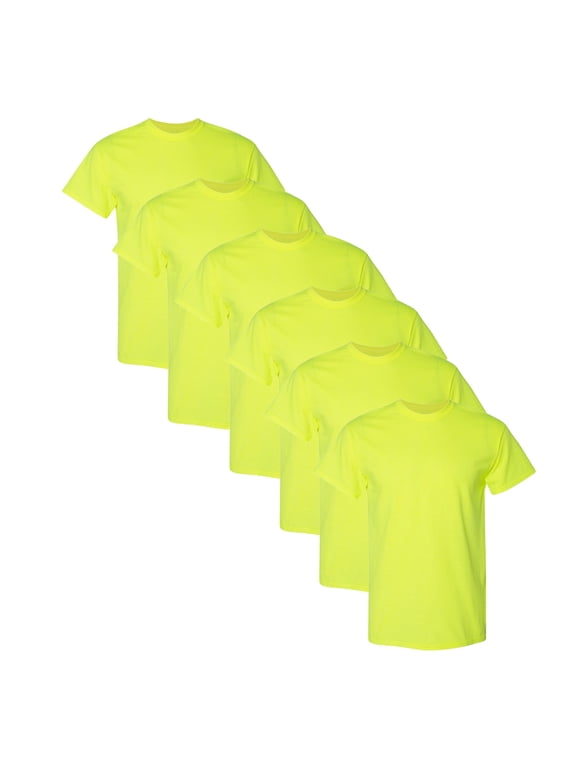 DryBlend High Visibility Safety Short Sleeve T-Shirts, 50/50 Cotton/Polyester Fire Dept Hi Vis Work tees, Color Safety Green and Orange, (Green 6 Pack, L)