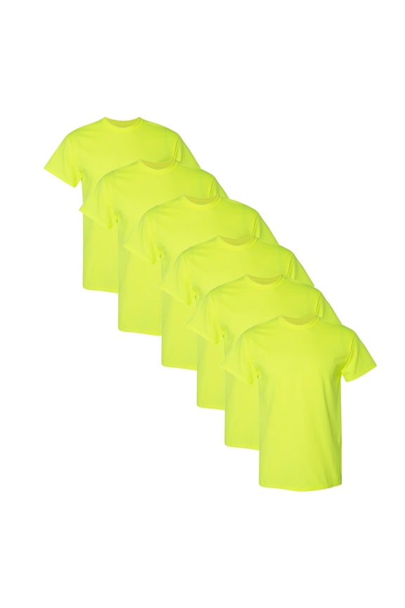 DryBlend High Visibility Safety Short Sleeve T-Shirts, 50/50 Cotton/Polyester Fire Dept Hi Vis Work tees, Color Safety Green and Orange, (Green 6 Pack, XL)