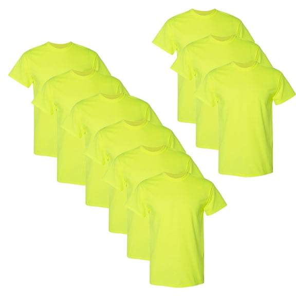 DryBlend High Visibility Safety Short Sleeve T-Shirts, 50/50 Cotton/Polyester Fire Dept Hi Vis Work tees, Color Safety Green and Orange, (Green 9 Pack, S)