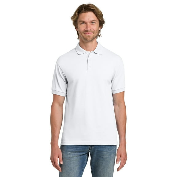 Gildan DryBlend Jersey Polo for Men, Casual Short Sleeve Shirt, Moisture-Wicking, White, XL