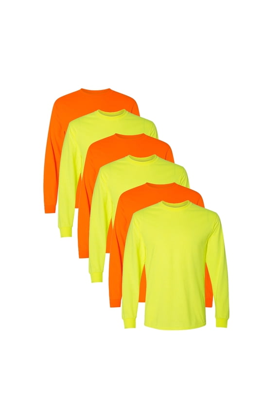 - DryBlend Long Sleeve Safety Green T-Shirt, Fleece High Visibility Lightweight Workwear, Security Vest Tee, Hi-Vis 5.5 oz, Size: 2XL, Pack-6
