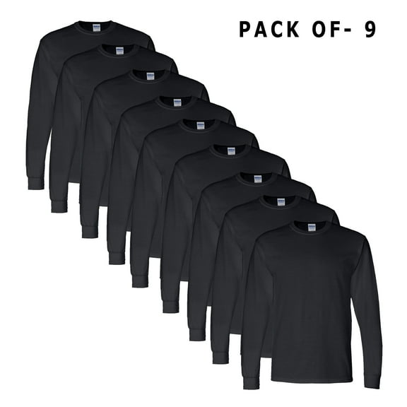 Gildan DryBlend Long Sleeve T-Shirt 8400 | Men's Black Tee, 9 Pack, Size-S