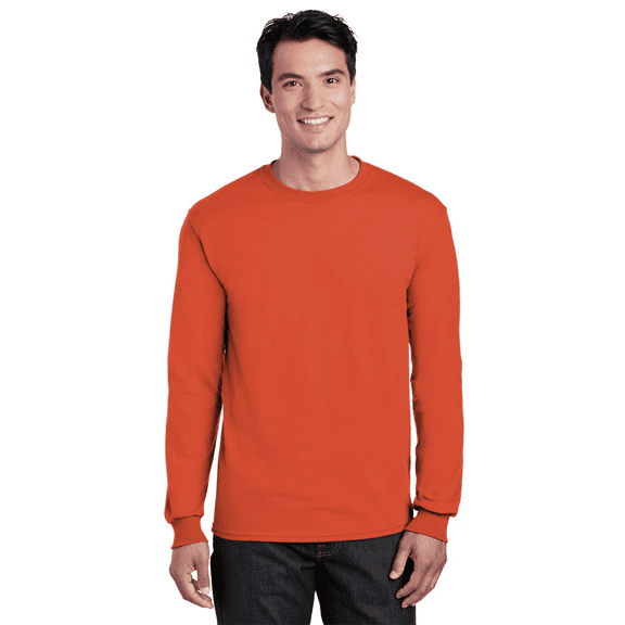 Gildan DryBlend Men’s Long Sleeve T-Shirt, Casual Everyday Crewneck Tee, Style 8400, Orange, S