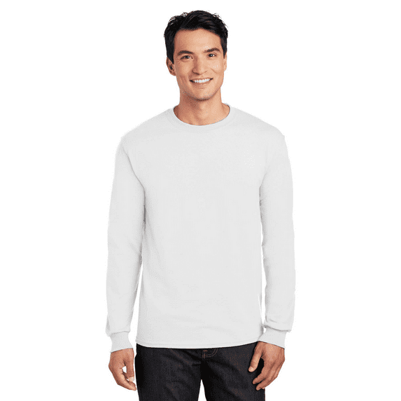 Gildan Men DryBlend 50/50 Long Sleeve T-Shirt, Moisture-Wicking Crew Neck Tee, White, S