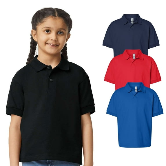 Gildan DryBlend Youth Jersey Polo, Junior Unisex Assorted Color Short Sleeve Polo Shirt, Bulk 3 Pack, Size-M