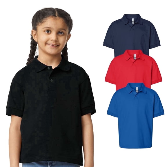 Gildan DryBlend Youth Jersey Polo, Junior Unisex Assorted Color Short Sleeve Polo Shirt, Bulk 3 Pack, Size-XL