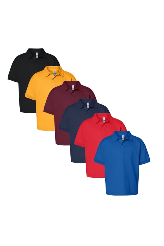 DryBlend Youth Jersey Polo, Junior Unisex Assorted Color Short Sleeve Polo Shirt, Bulk 6 Pack, Size-S