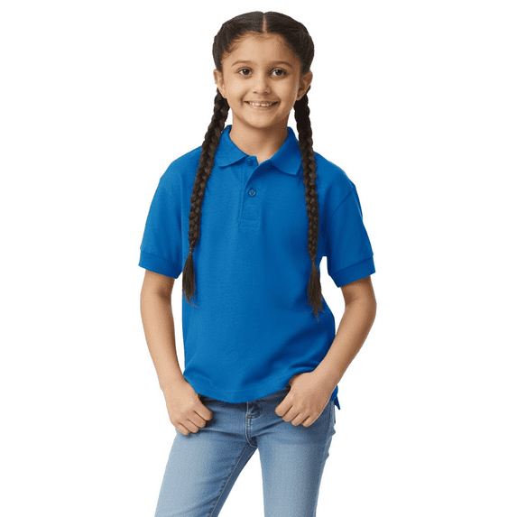 Gildan DryBlend Youth Jersey Polo shirt, Collared T-Shirt Solid Print Unisex Polo Shirt (Royal S)