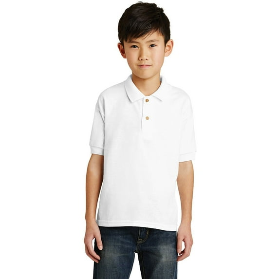 Gildan DryBlend Youth Jersey Polo shirt, Collared T-Shirt Solid Print Unisex Polo Shirt (White S)