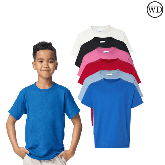 Gildan DryBlend Youth T-Shirt, Rib Collar Durable Comfort Short Sleeve Tee, Mix Colors, 6 Pack, L