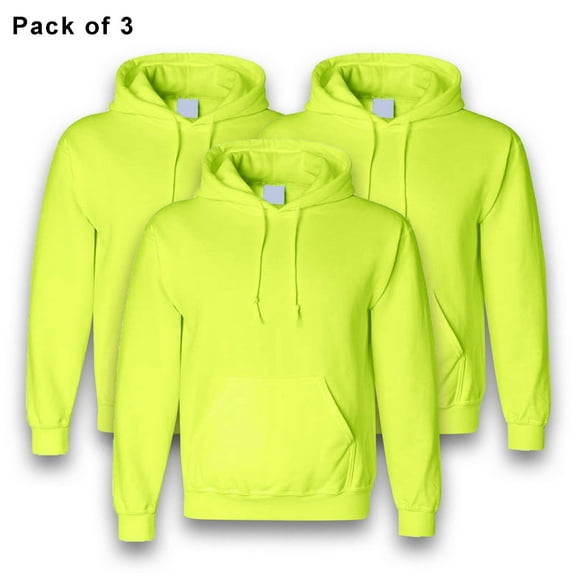 Gildan Dryblend High Visibility Safety Hooded Sweatshirt for Men GR25 Hi Vis Pullover Fleece Hoodie with Pouch Pocket Safety Green Pack 3, 3XL