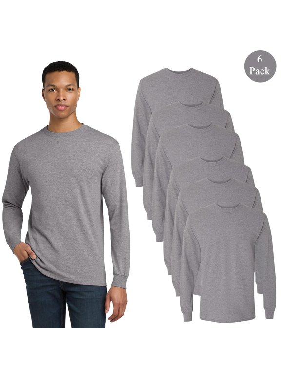 Dryblend Long Sleeve T-Shirt for Men, 6 Pack Crew Neck Tee, Graphite Heather, 3XL