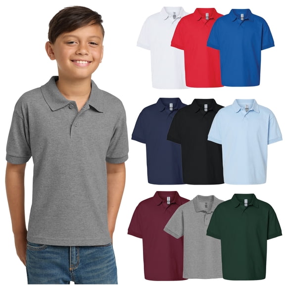 Gildan Dryblend Youth Jersey Polo, Assorted Collared Mix Color Bulk T-Shirt, Cotton-Poly, L, 9 Pack