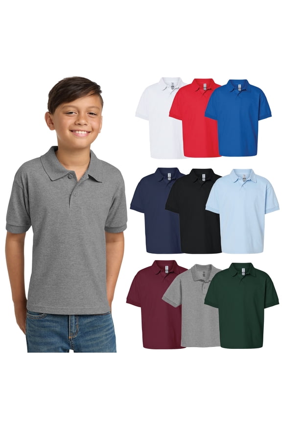 Dryblend Youth Jersey Polo, Assorted Collared Mix Color Bulk T-Shirt, Cotton-Poly, M, 9 Pack
