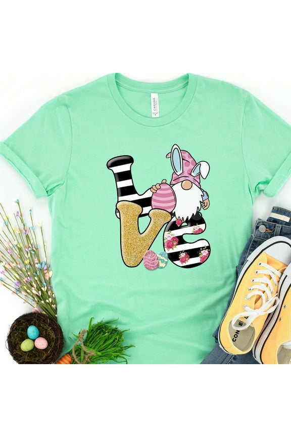 Easter Love T-Shirt, Cute Easter Shirts, Easter Clothing, Gift For Easter, Easter Gnome Shirt, Easter Egg Hunting Tees, Bunny Tee