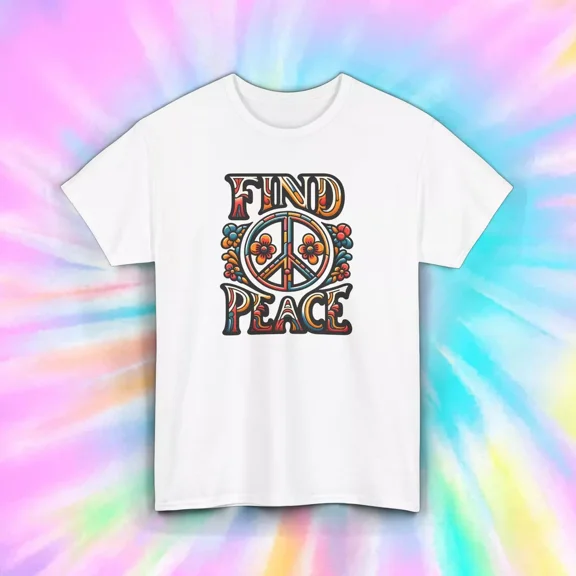 Gildan Find Peace T-Shirt S-5X Retro Floral Peace Symbol Hippie Vibes Positive Gift Tee Unisex Tee