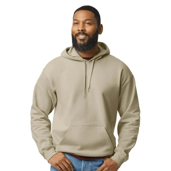 Gildan Fleece Pullover Hoodie for Men | Heavy Blend Warm Cozy Hooded Sweatshirt for Warmth & Comfort in Sand, 8 oz. 50/50 Cotton/Polyester- Size M