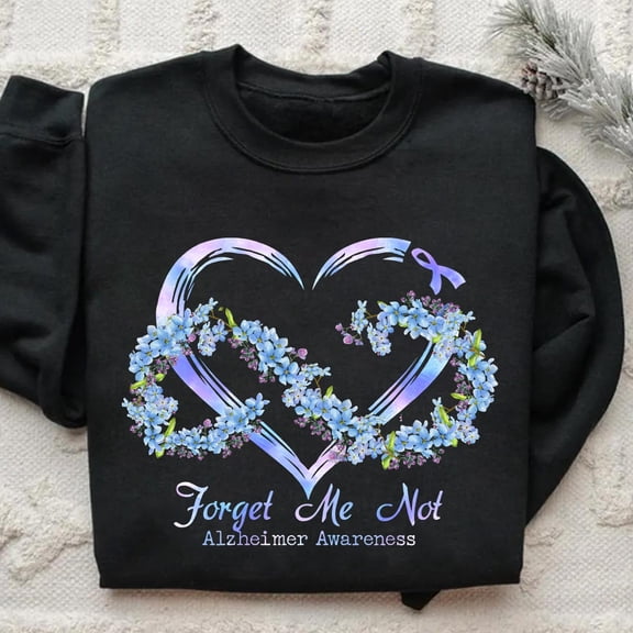 Gildan Forget Me Not Alzheimers Awareness Digital t-shirt | Heart and Flowers Design for DIY Crafts, Apparel, and Home Decor