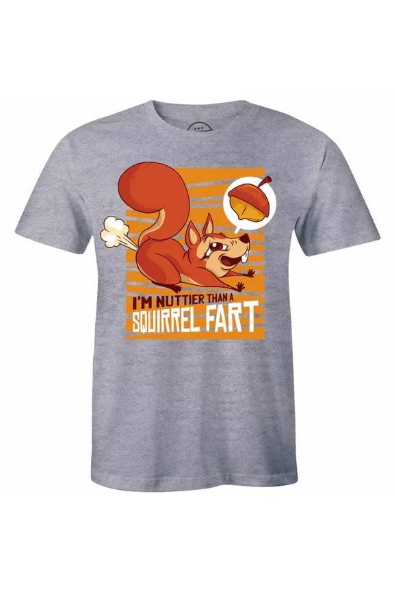 Funny Cute Squirrel Cartoon Cacking Wind Thinking Of A Nut Print Men's T shirt