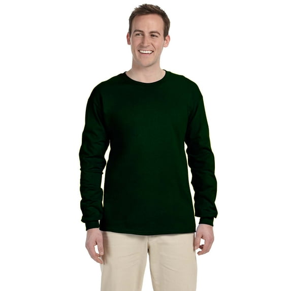 Gildan G240 Ultra Cotton 100% Cotton Long Sleeve T-Shirt, Forest Green, S, Pack Of 3, Mens T-Shirts