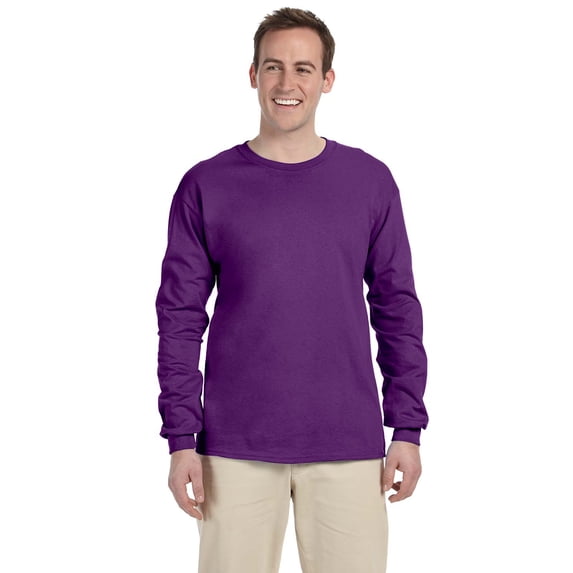 Gildan G240 Ultra Cotton 100% Cotton Long Sleeve T-Shirt, Purple, L, Pack Of 3, Mens T-Shirts