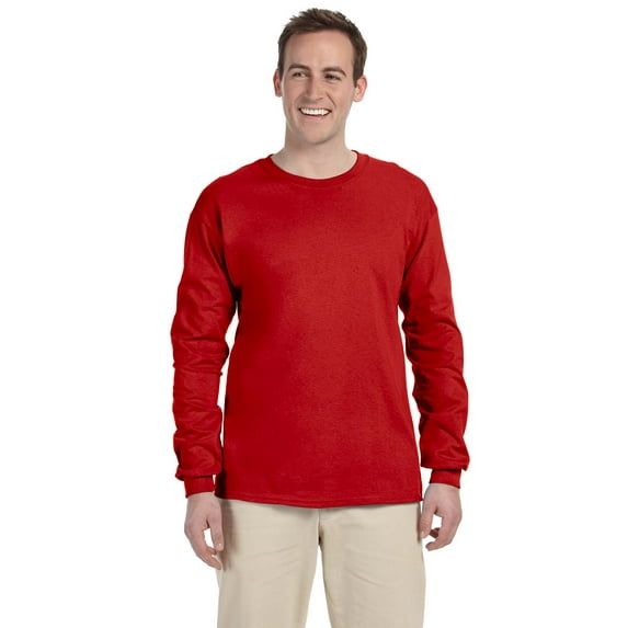 Gildan G240 Ultra Cotton 100% Cotton Long Sleeve T-Shirt, Red, L, Pack Of 3, Mens Workout Shirts