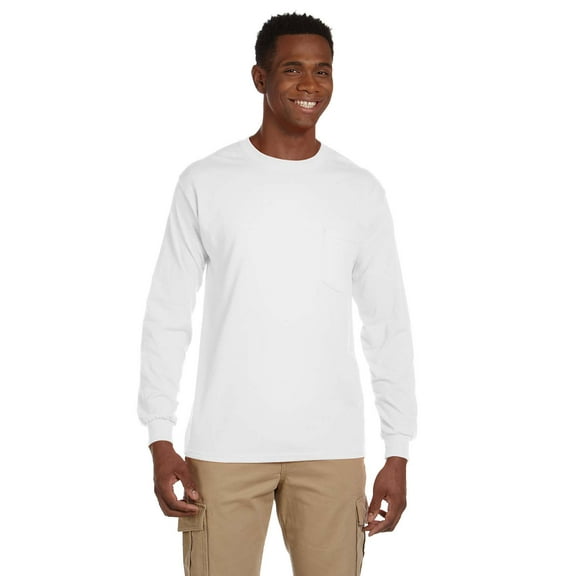 GILDAN G241 ADULT ULTRA COTTON 6 OZ. LONG-SLEEVE POCKET T-SHIRT, White, XL, Pack Of 10, Mens T-Shirts