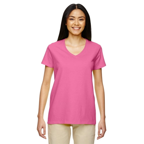 Gildan G500VL Ladies Heavy Cotton 100% Cotton V-Neck T-Shirt, Azalea, M, Pack Of 12, Tshirts for Women
