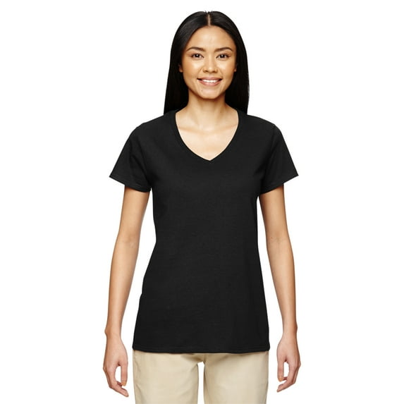 Gildan G500VL Ladies Heavy Cotton 100% Cotton V-Neck T-Shirt, Black, XL, Pack Of 12, Tshirts for Women
