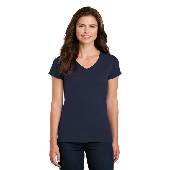 Gildan G500VL Ladies Heavy Cotton 100% Cotton V-Neck T-Shirt, Navy, XL, Pack Of 12, Tshirts for Women
