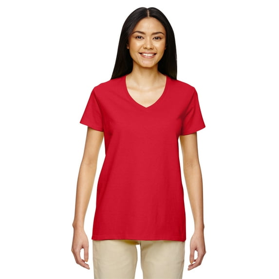 Gildan G500VL Ladies Heavy Cotton 100% Cotton V-Neck T-Shirt, Red, 3X, Pack Of 12, Plus Size Tshirts