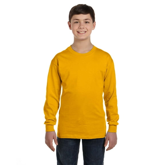 Gildan G540B Youth Heavy Cotton 100% Cotton Long Sleeve T-Shirt, Gold, XS
