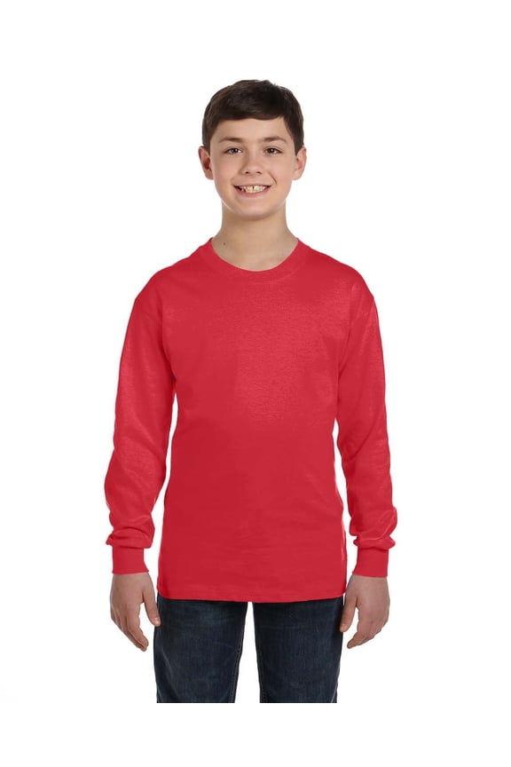 G540B Youth Heavy Cotton 100% Cotton Long Sleeve T-Shirt, Red, XL