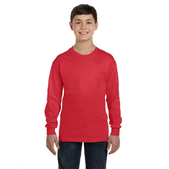 Gildan G540B Youth Heavy Cotton 100% Cotton Long Sleeve T-Shirt, Red, XS