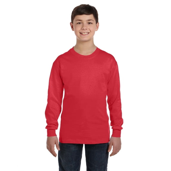 Gildan G540B Youth Heavy Cotton 100% Cotton Long Sleeve T-Shirt, Red, XS