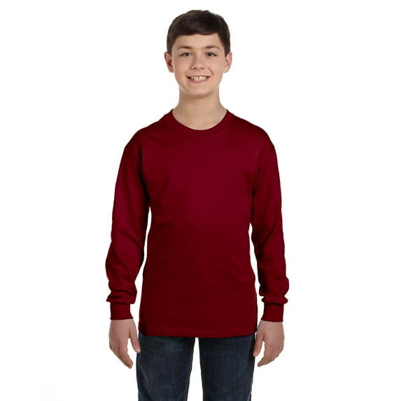 Gildan G540B Youth Heavy Cotton 100% Cotton Long Sleeve T-Shirt, XL, Garnet