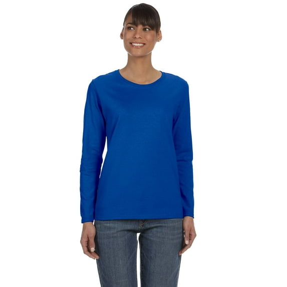 Gildan G540L Ladies Heavy Cotton 100% Cotton Long Sleeve T-Shirt, 2X, Royal