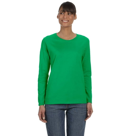 Gildan G540L Ladies Heavy Cotton 100% Cotton Long Sleeve T-Shirt, L, Irish Green