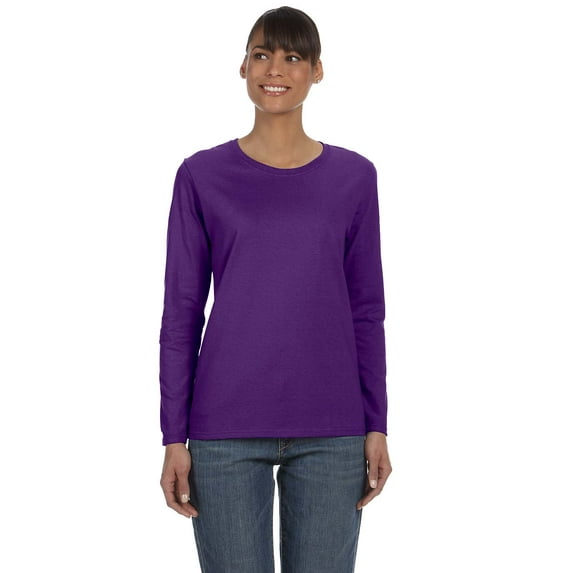 Gildan G540L Ladies Heavy Cotton 100% Cotton Long Sleeve T-Shirt, XL, Purple