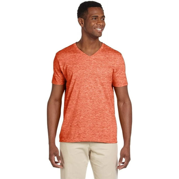 Gildan G64V Men's 4.5 Oz Softstyle V-Neck T-Shirt Heather Orange S