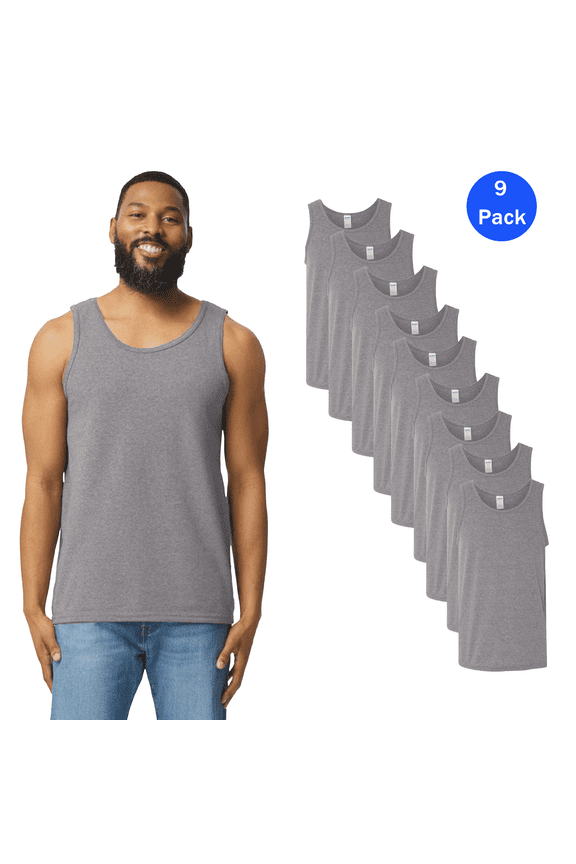 Graphite Heather Tank Top, Works Heavy Cotton Men's Performance TankTop Pack-6 Size: 2XL