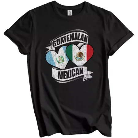 Gildan Guatemalan Mexican Hearts Guatemala Mexico Flags T-Shirt Gift for Men Women Unisex Tee