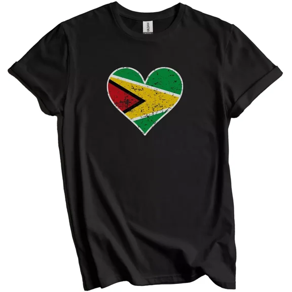 Gildan Guyanese Flag Heart Guyana Love Distressed T-Shirt Gift for Men Women Unisex Tee