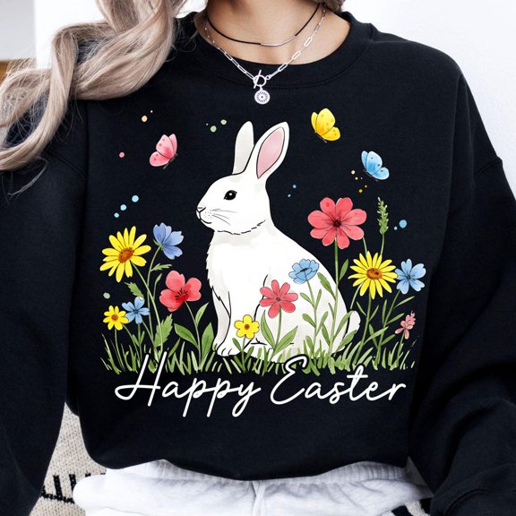 Gildan Happy Easter T-SHIRT, Easter T-SHIRT, Floral Bunny T-SHIRT, Spring T-SHIRT, Flowers T-SHIRT, Easter Shirt T-SHIRT, Sublimation, Easter Bunny T-SHIRT, Easter T-SHIRT files
