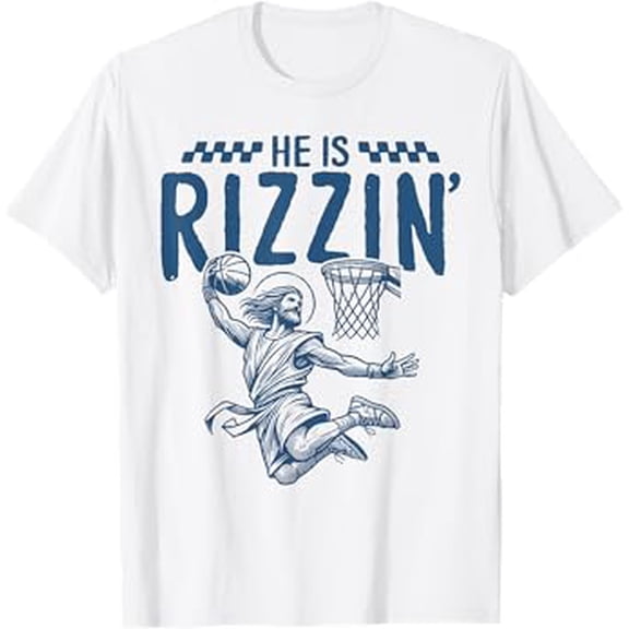 Gildan He Is Rizzin Funny Jesus Basketball Easter Christian Men Boy Hot Trending T-Shirt Unisex S To 5Xl