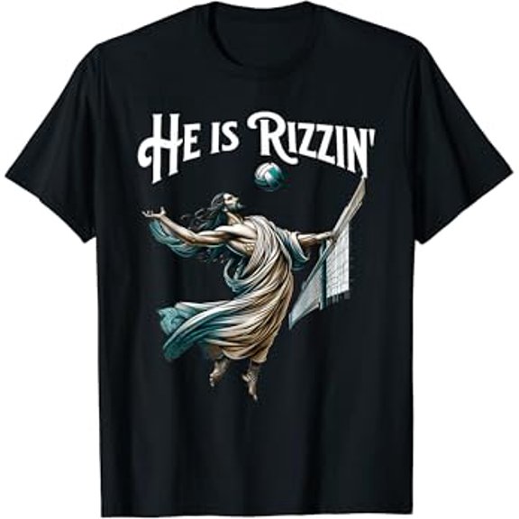 Gildan He Is Rizzin Jesus Playing Volleyball Funny Sports Rizz Hot Trending T-Shirt Unisex S To 5Xl