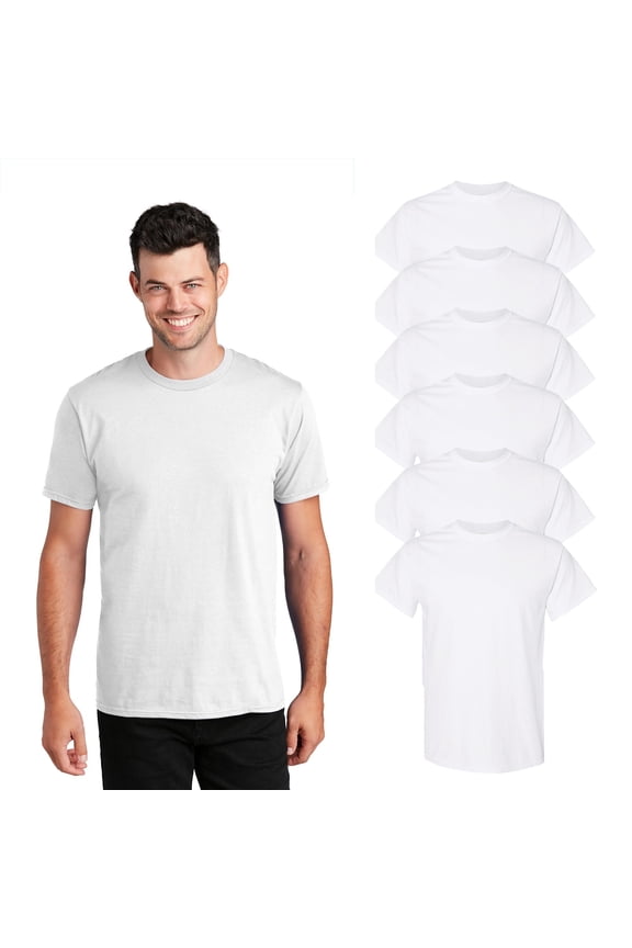 -Heavy 100% Cotton Short Sleeve T-Shirts for Adult Men's, Classic Width, Rib Collar,Crew Neck,Bulk- 6 Pack White Color Tees,Size- 3XL