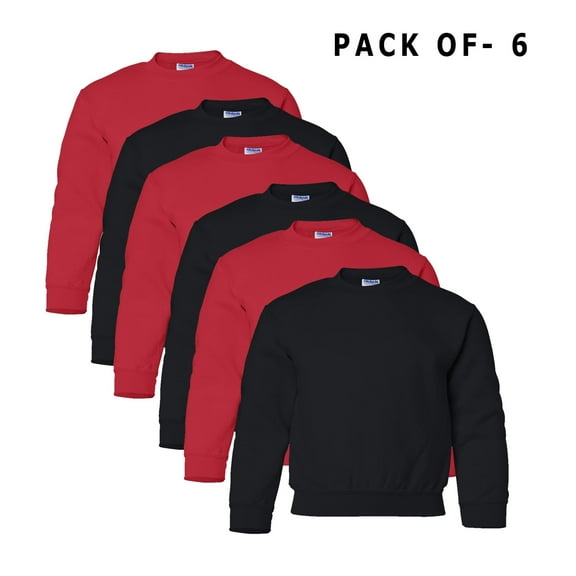 Gildan Heavy Blend Crewneck Sweatshirt | Assorted 8oz Long Sleeve Fleece Pullover Sweater for Youth, Size XL Pack of 6